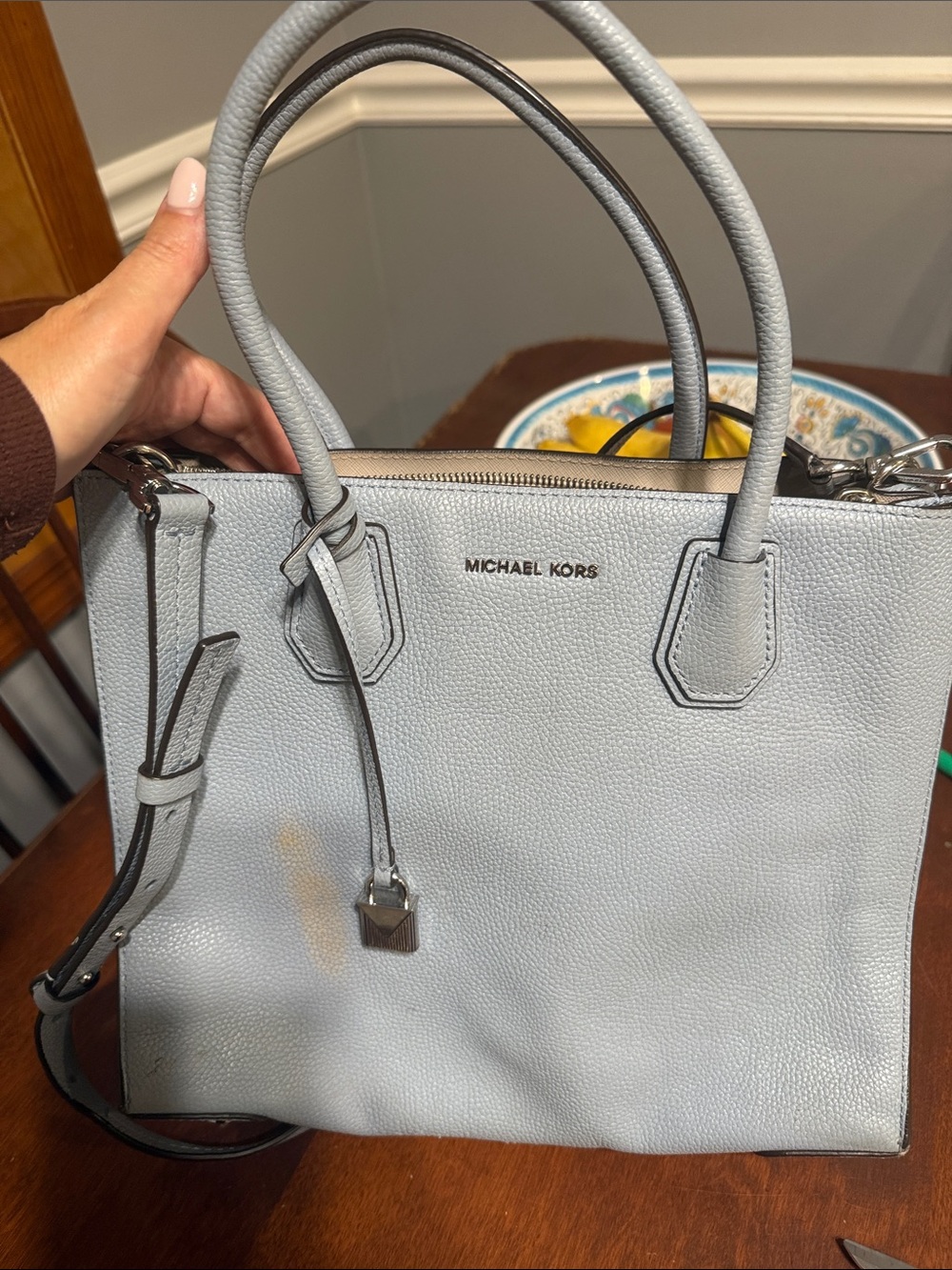 MICHAEL KORS Pale Blue Leather Satchel with Top Handles